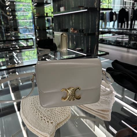 celine teen triomphe shoulder bag|CELINE Shiny Calfskin Teen Triomphe Chalk .